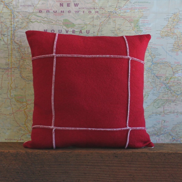 red wool sweater pillow cover // 14 inch pillow cover // upcycled sweater pillow // recycled wool sweater pillow // upcycled sweater decor