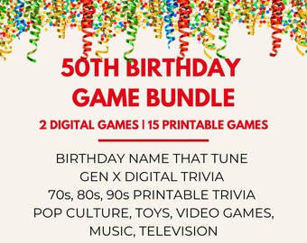 50th Birthday Game Bundle: 70s, 80s, 90s Pop Culture Pub Trivia (Digital & Printable)