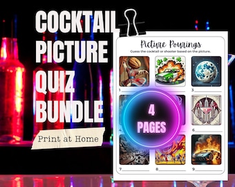 JUEGO DE FIESTA DE MIXOLOGÍA para adultos que beben / Juego de arte de cócteles para imprimir / Juego de impresiones de arte de bar / Juego de trivia de pub / Cuestionario sobre bebidas en pub / Happy Hour