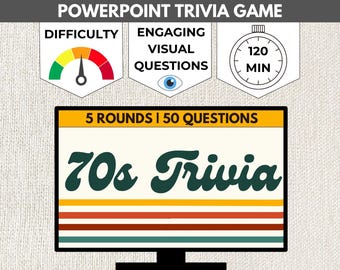 PRESENTACIÓN DE DIAPOSITIVAS DEL JUEGO DE TRIVIA DE LOS AÑOS 70 / Presentación de trivia en PowerPoint / Trivia sobre décadas / Juego de los años 70 para grupos / Juego de trivia de pub de los años 70 para fiestas de adultos