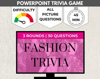 Juego de fiesta de POWERPOINT con temática de moda / Presentación de trivia digital de pub de diseñadores de moda / Juego de PowerPoint para una noche de chicas / Descargable para despedida de soltera