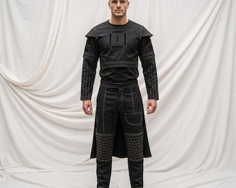 Ensemble de costume cosplay inspiré de Boba Fett | Combinaison de vol noire, gilet, pantalon | Tenue d'armure de science-fiction