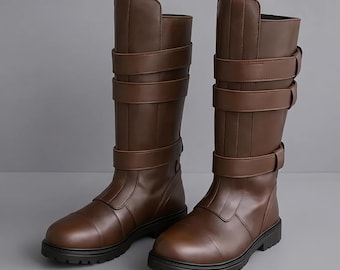 Bottes Anakin Skywalker en cuir marron | Chaussures de cosplay Jedi, pointure homme personnalisée | Chaussures de costume de science-fiction