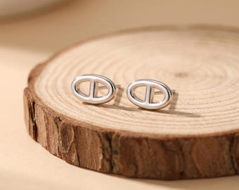 Pendientes ovalados de plata S999, pendientes geométricos de plata, joyería ovalada minimalista, pendientes modernos para el día a día, regalo para ella.
