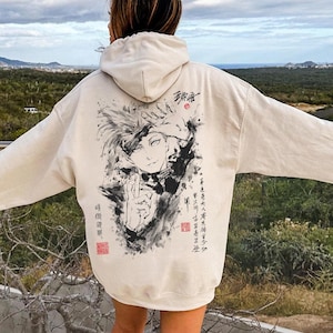 Gojo Anime Inkart Hoodie, JJK Character Graphic Sweatshirt, Retro Japanese Art Apparel