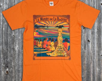 le musée de la bootée- mens - art nouveau poster tee, klimt style graphic shirt, vintage french riviera tee, kailua hawaii