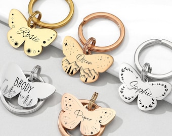 Personalized Pet Name Tag, Engraved Butterfly Collar Tag with Custom Phone Number, Stainless Steel ID Tag for Dog Moms