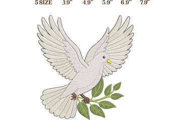 White Dove Embroidery Design, Peace Dove Machine Embroidery File, Christian Bird PES DST JEF