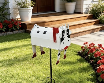 Cute Cow Mailbox, Farmhouse Decor Mailbox, Funny Animal Shaped Post Box, Unique Outdoor Garden Mailbox, Farm Lover Gift