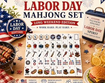 American Labor Day Mahjong Set, Patriotic Acrylic Tiles, Game Night Gift