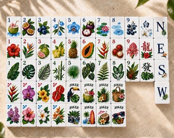 Personalized American Mahjong Tiles, Custom Name Design UV Printed Set, Tropical Fruit Theme, Beach Vacation Gift
