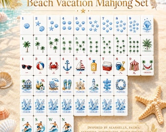 Beach Vacation American Mahjong Set, Coastal Summer Game Night Tiles
