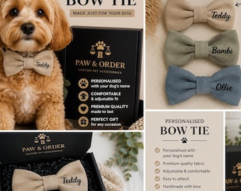 Personalised Dog Bow Tie | Custom Dog Name Bow Tie | Dog Wedding Accessory | Puppy Bow Tie | Dog Birthday Gift | Pet Bow Tie