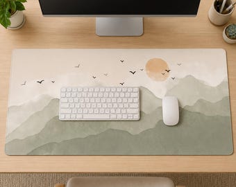 Nature Desk Mat, Sage Green Beige Minimalist Mouse Pad