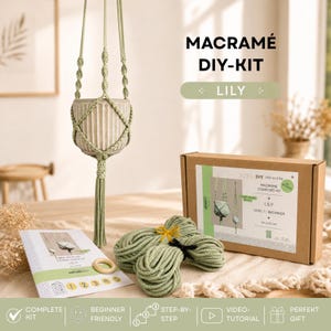 DIY kit macramé plantenhanger | Knutselenset voor beginners, salie katoenen koord (gedrukte handleidingen en videotutorial)