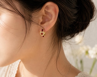 Heart Huggie Earrings Vintage Enamel Hoop Earrings Colorful Dainty Heart Jewelry Cute Romantic Gift for Her Bridesmaid Gift Everyday