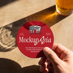Mockup van een bieronderzetter SBB11 PSD - Presentatie voor barverlichting en drankbranding (4000x6000px)