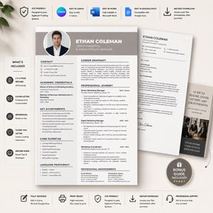 Marketing Resume Template Bundle | Canva Resume | Word Resume | Google Docs Resume | Cover Letter Template | Professional CV Bundle