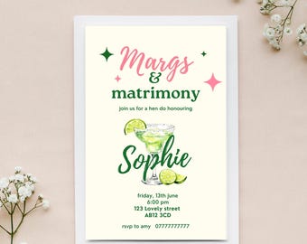 Margs & Matrimony Hen Party Invitation | Editable Canva Template | Tequila Margarita Bachelorette Invite | Girls Night Instant Download