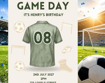 Football Shirt Birthday Invitation | Canva Template | Kids Football Party Invite | Soccer Jersey Invite | Instant Download| Editable