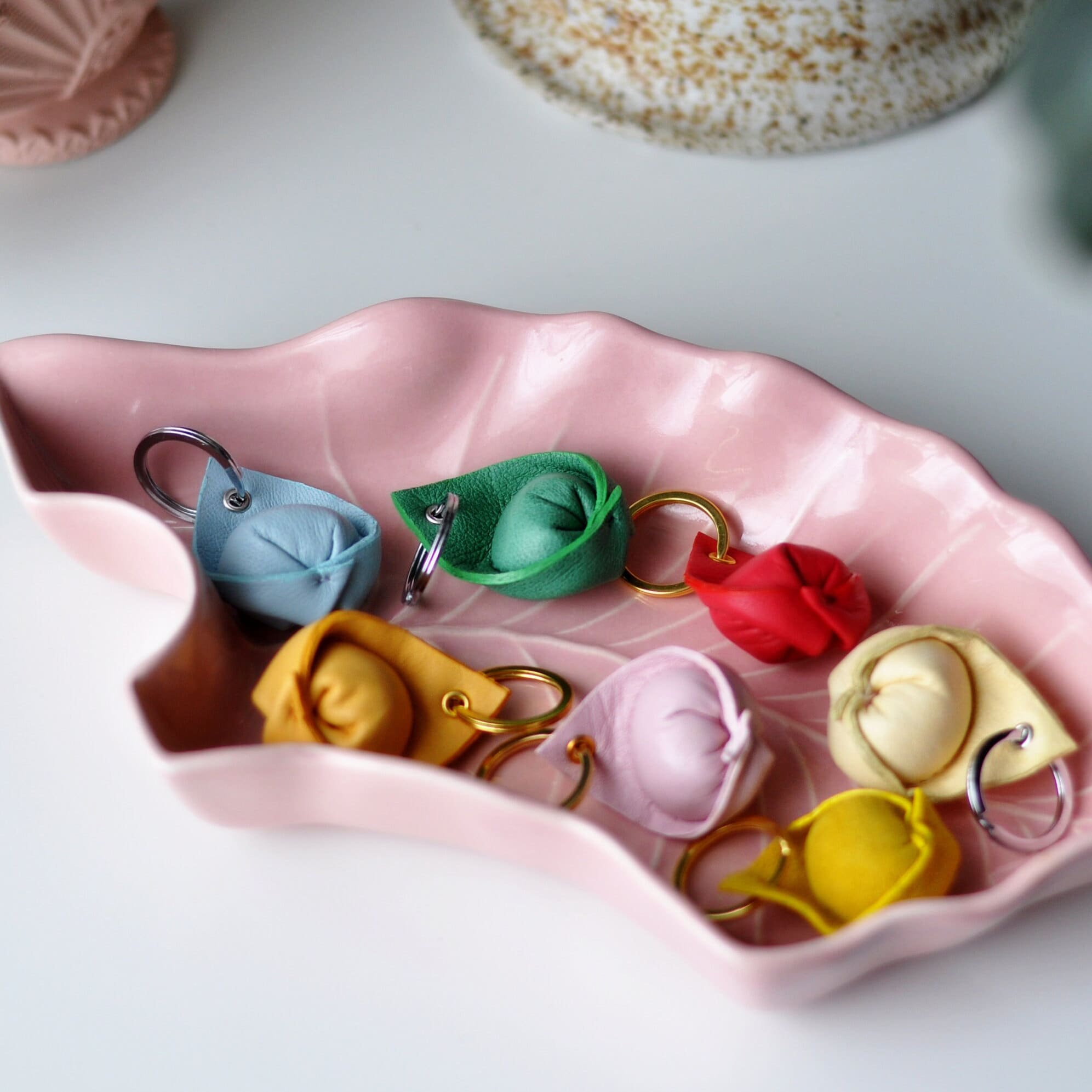 Pasta Keychain, Leather Pasta Key Ring, Tortellini Pasta Accessory