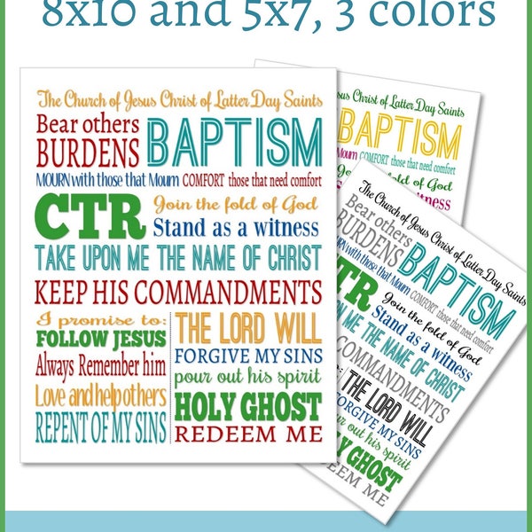 LDS Baptism Word Printable:  8x10, 5x7, 4x6, 11x14, 16x20 digital file, subway art