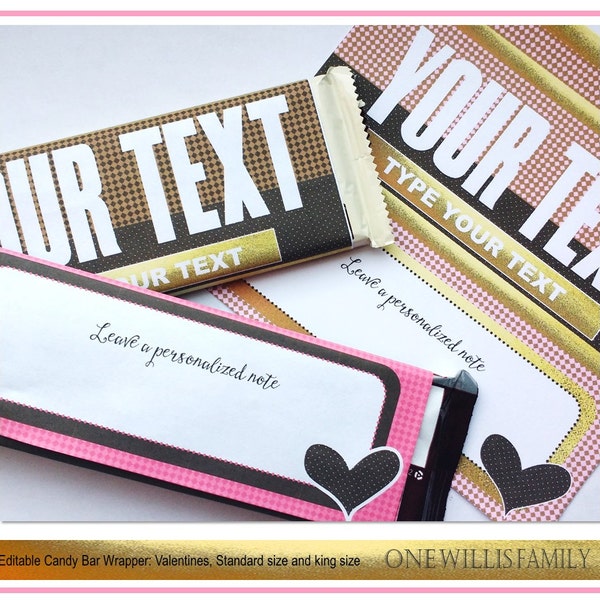 DIY Valentine Candy Bar Wrapper: valentines candy bar, instant download, faux gold foil