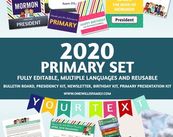 2020 Primary Theme Bundle: All Text Editable, Multiple languages, Primary Kids, Book of Mormon