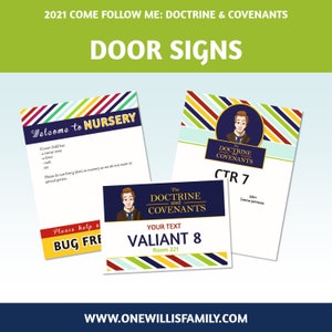 2021 Primary Door Sign Printables:  Doctrine and Covenants, Come Follow Me, Nursery sign