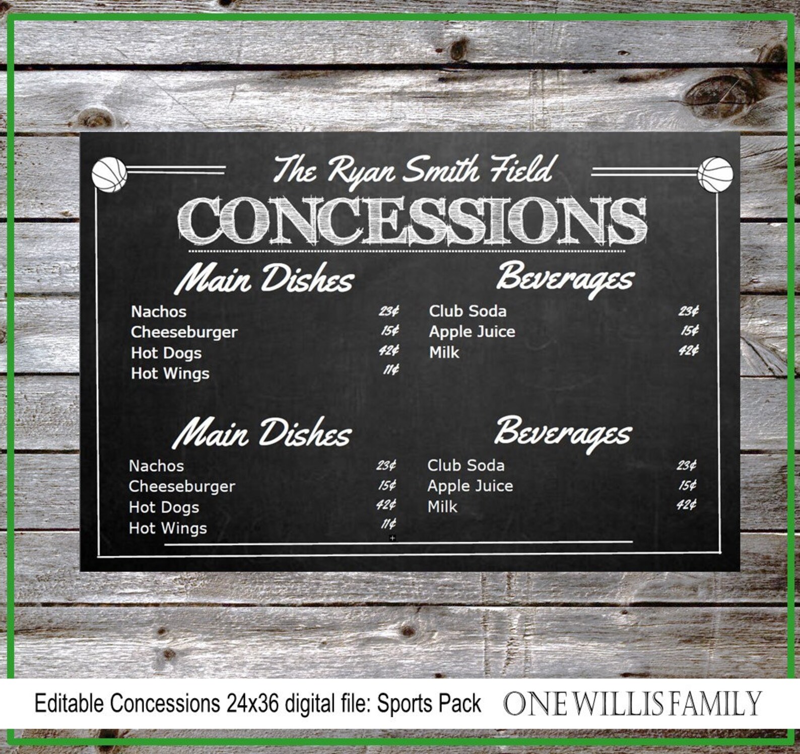 DIY Concessions Sign 36x24 INSTANT DOWNLOAD Sports Pack, Basketball