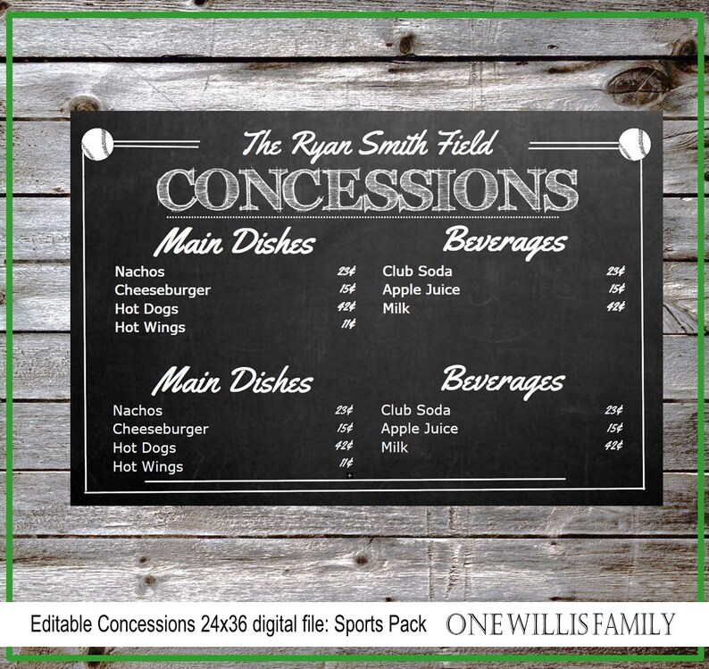 DIY Concessions Sign 36x24 INSTANT DOWNLOAD Sports Pack, Basketball