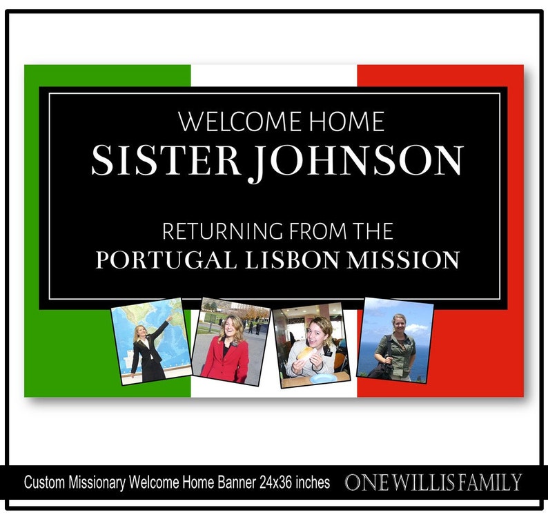 Custom digital LDS Missionary Welcome Home Banner: with pictures mission and name, 24x36 Digital File image 1