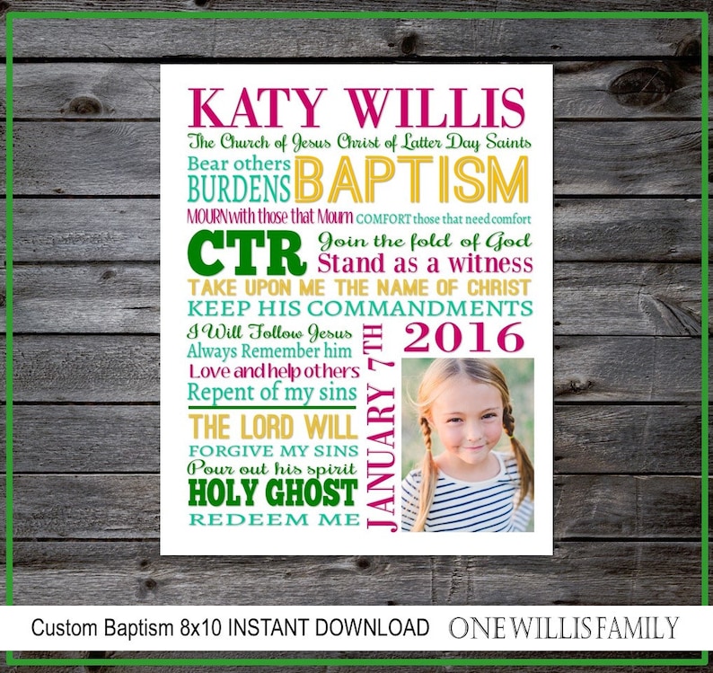 Editable LDS Baptism Artwork: DIGITAL FILE, with photo image 3