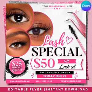 Lash Booking Flyer, Lash Deal Flyer, Lash Extension Flyer, Lash Extensions Sale Flyer, New Lashes, Lash Tech Flyer, Canva Editable