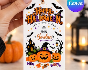 Etiquetas imprimibles para regalos de Halloween, etiquetas para dulces de Halloween, etiquetas de fantasmas para pedir dulces, etiquetas para bolsas de dulces de Halloween, etiquetas para obsequios escolares.