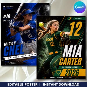 Softball Senior Poster Template, Custom Sports Banner Canva Template, Editable Team Photo Poster, DIY Text, Instant Download