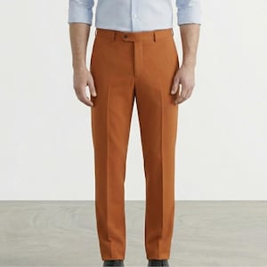 burnt orange dress pants men's Men's Burnt Orange Tweed Suit Pants, 44 Short, Modern Fit
