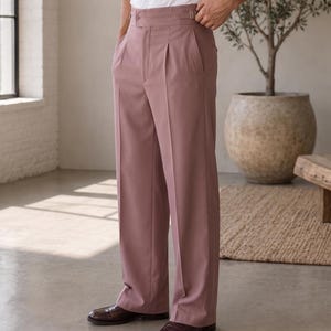 Dusty Rose Gurkha Trousers | Double Pleated Wide Leg, High Waisted Tailored Pants