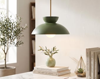 Green Dome Pendant Light, Mid Century Modern Hanging Lamp, Scandinavian Kitchen Pendant, Minimalist Ceiling Light, Modern Dining Room Light