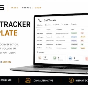 JTDS Call Tracker Template for Notion Sales Call Notes CRM Lite Track Manage Grow