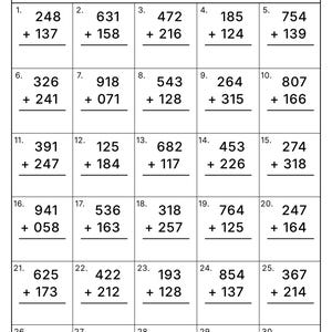 20 Printable 3 Digit Addition Worksheets | 2nd & 3rd Grade Math Practice | Answer Keys | A4 US Letter PDF