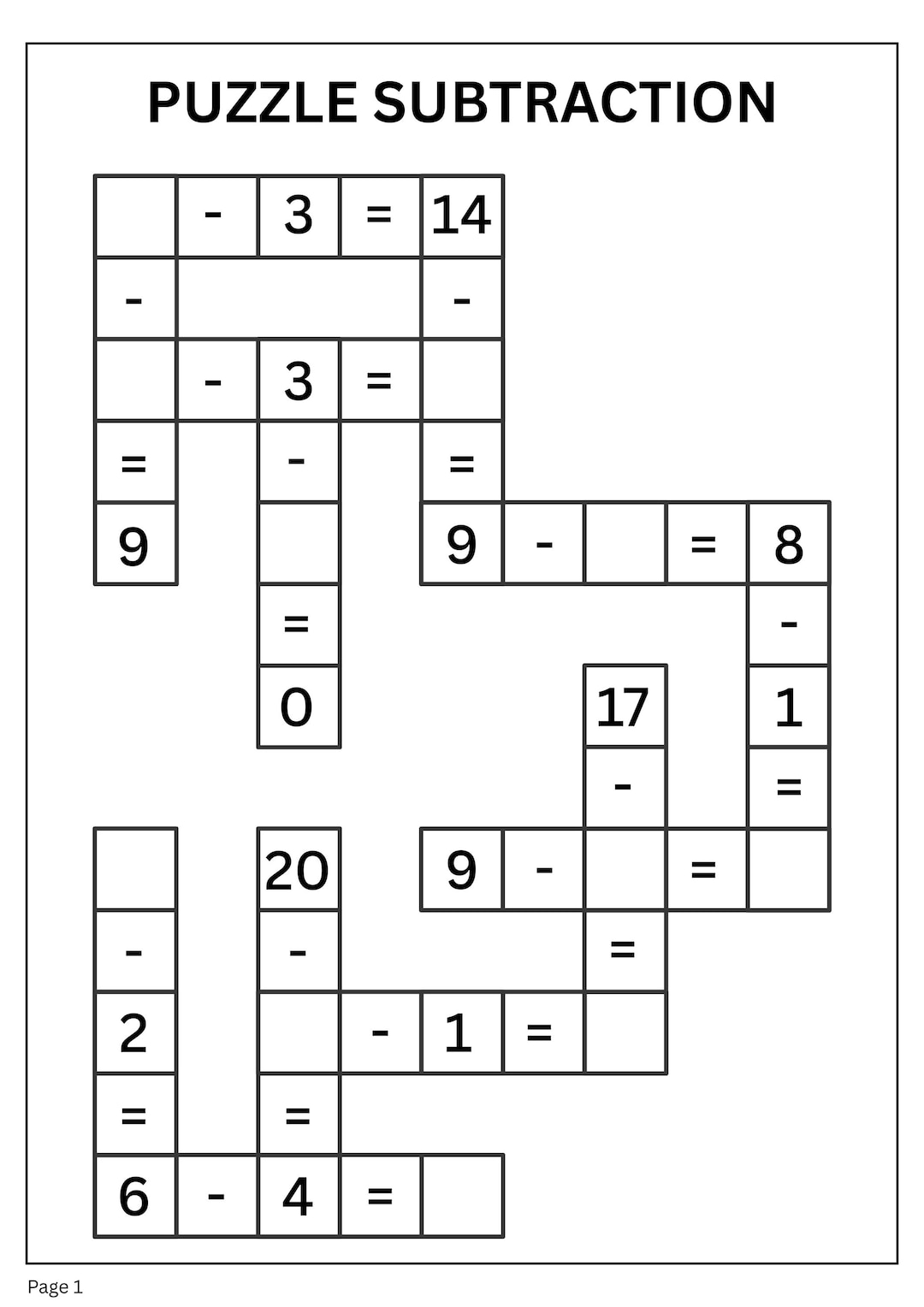 10 Printable Subtraction Puzzle Worksheets | Subtraction Within 20 ...