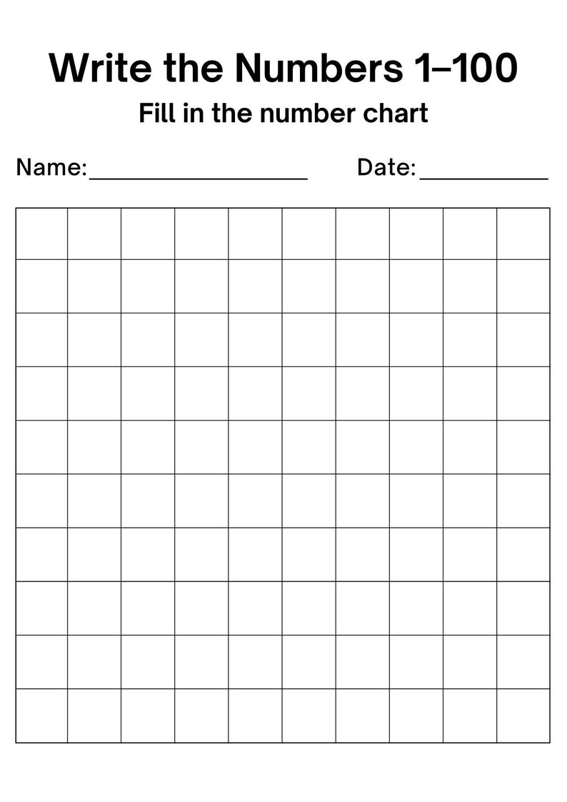 10 Printable Missing Numbers 1–100 Worksheets | Number Chart Practice ...
