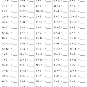 10 druckbare Arbeitsblätter zum Einmaleins | Einmaleins 1-12 üben | Mathe-Arbeitsblätter mit Lösungen | A4 & US Letter PDF