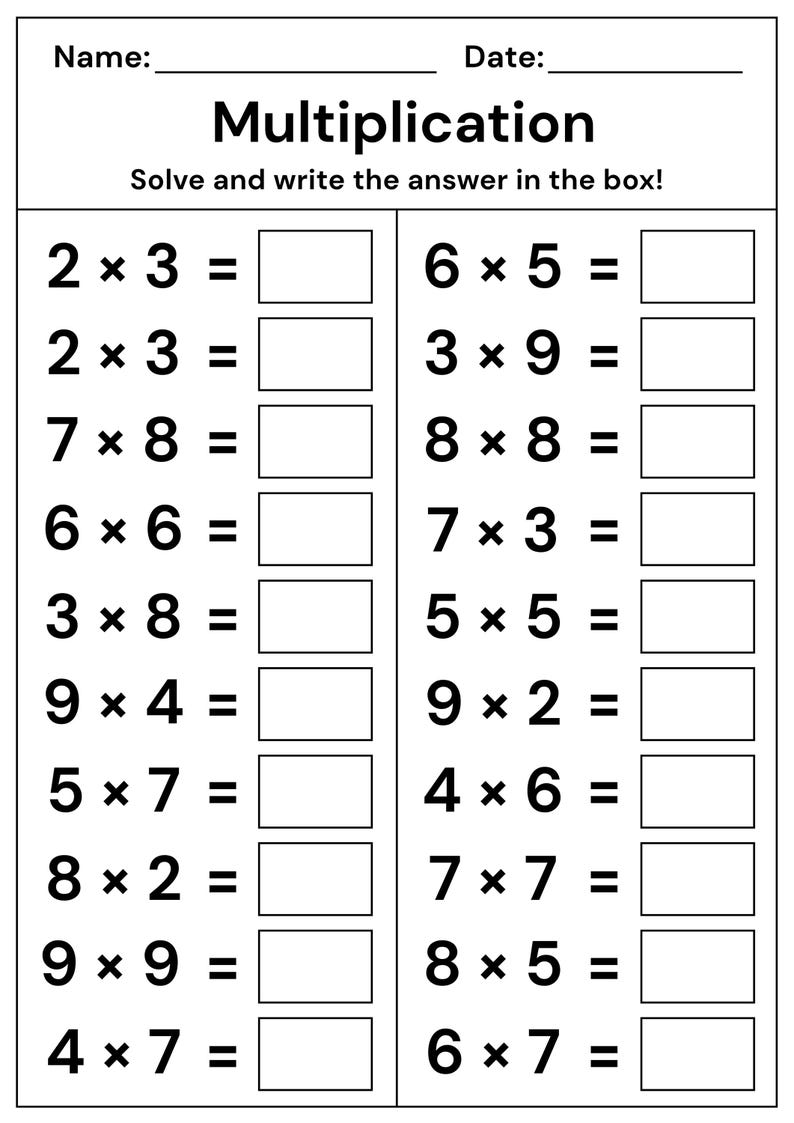 10 Printable Multiplication Worksheets 1st 2nd 3rd Grade Math 10 Printable Multiplication Worksheets 1st 2nd 3rd Grade Math