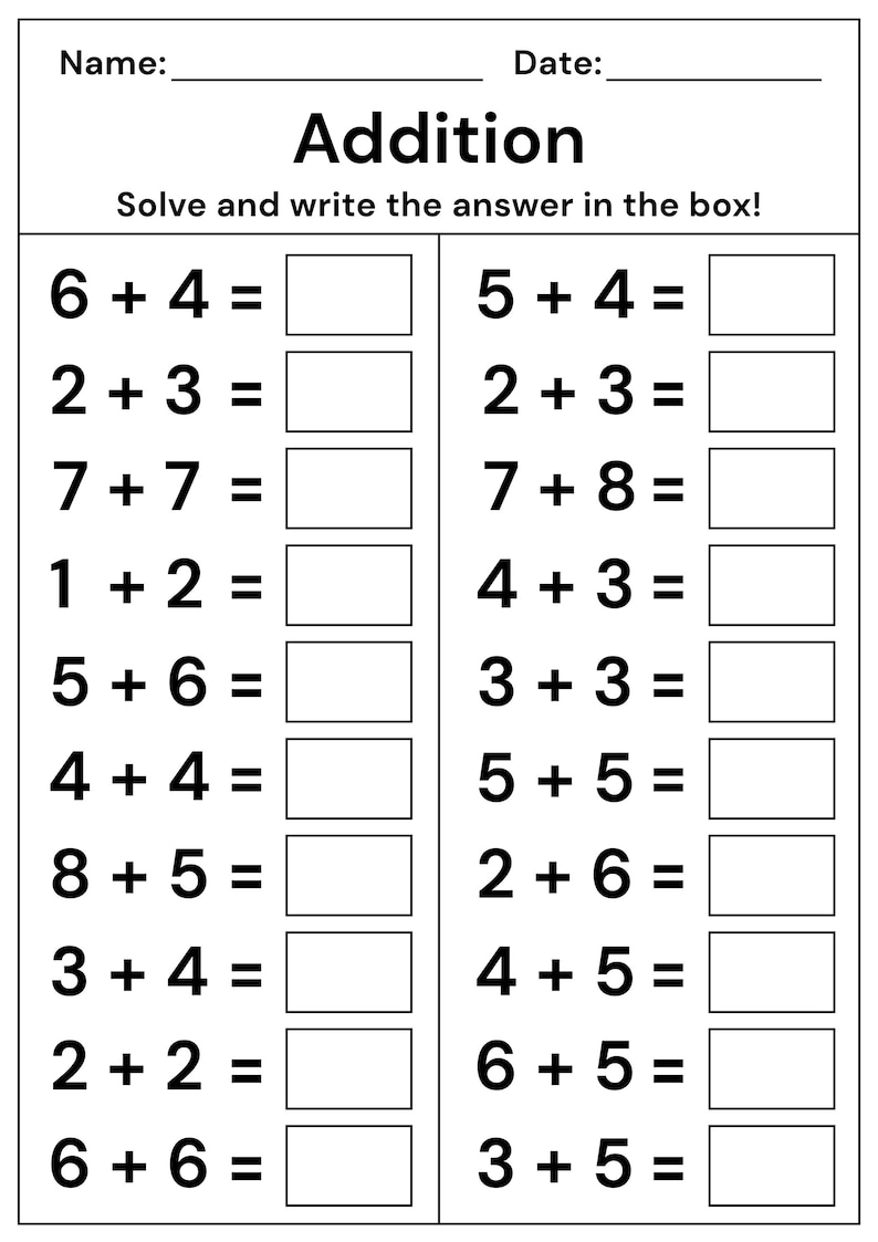 10 Printable Addition Within 20 Worksheets | Beginning Math Practice ...