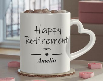 Personalized Heart Handle Retirement Mug, Custom Name & Year Gift