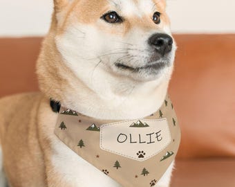 Personalized Mountain Paw Print Dog Bandana, Custom Name Pet Scarf, Outdoor Adventure Cat Accessory