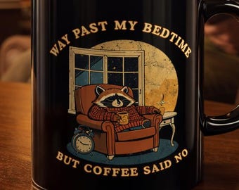 Funny Raccoon Coffee Mug, Night Owl Book Lover Gift (11 oz)