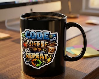 Code Coffee Repeat Mug | Programmer Coder Typography Gift